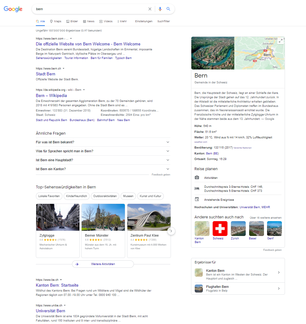 Google Suche nach ,,Bern'' am 25. April 2021