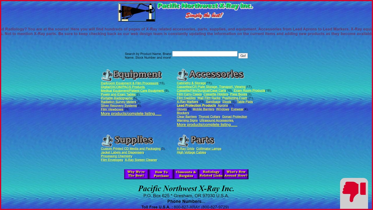 Beispiel einer nicht barrierefreien Website: Pacific Northwest X-Ray Inc.