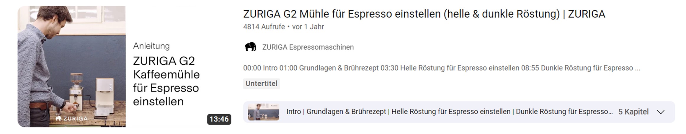 Screenshot eines Youtube Videos von der Firma Zuriga, welches einen passenden Titel enthält.